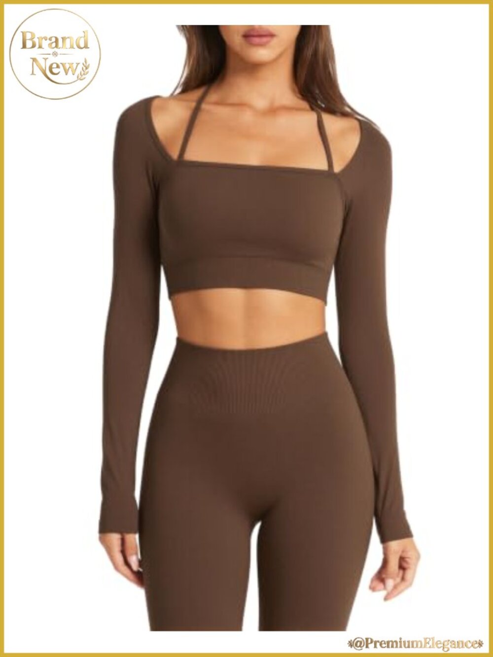 Seamless Ribbed Workout Set Crop Top Leggings Nylon Spandex Activewear